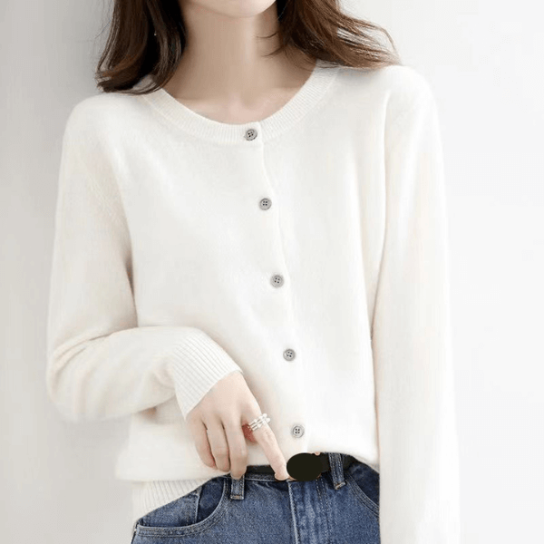 Cardigan de lã manga comprida com gola em O feminino