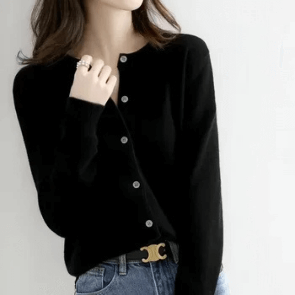 Cardigan de lã manga comprida com gola em O feminino